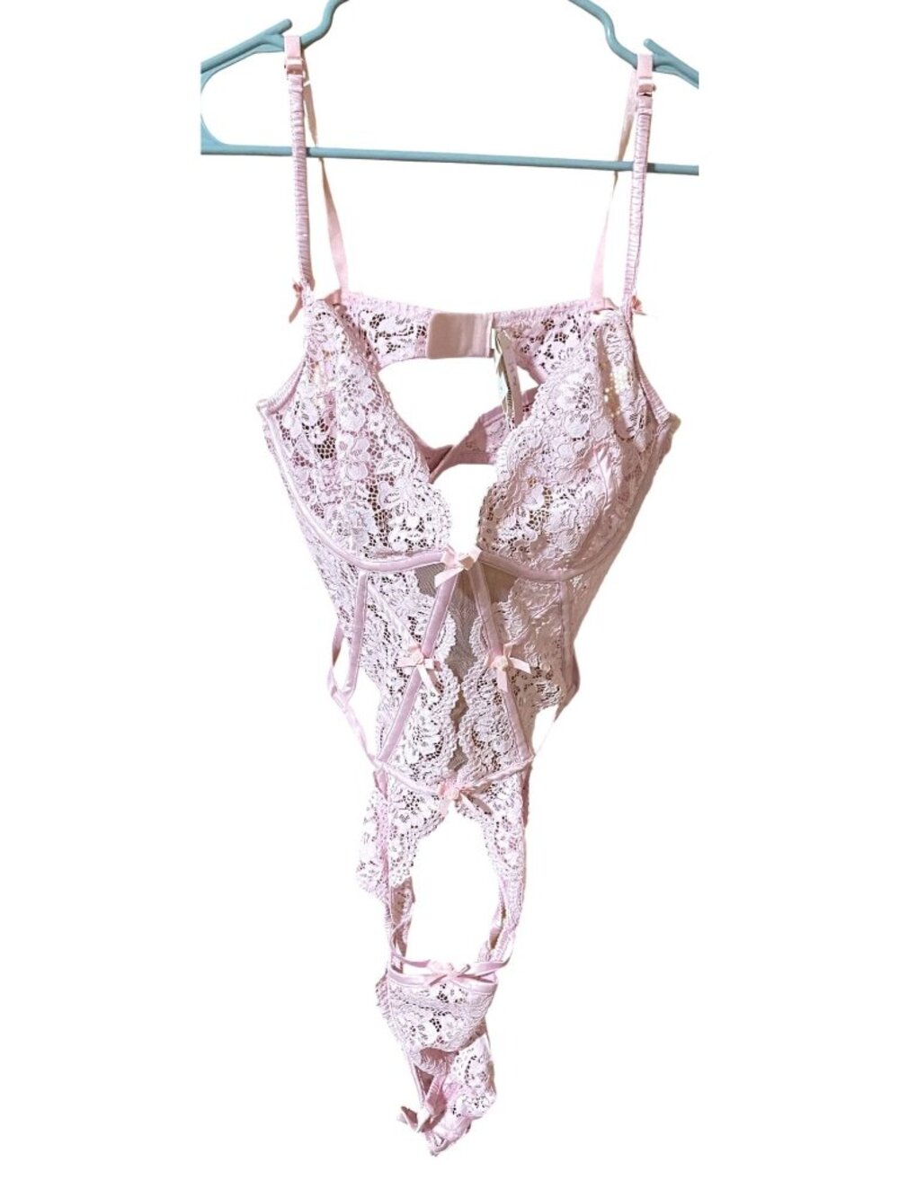 For Love & Lemons Womens L Pink Lace Bodysuit Corset Lingerie Coquette Boudoir